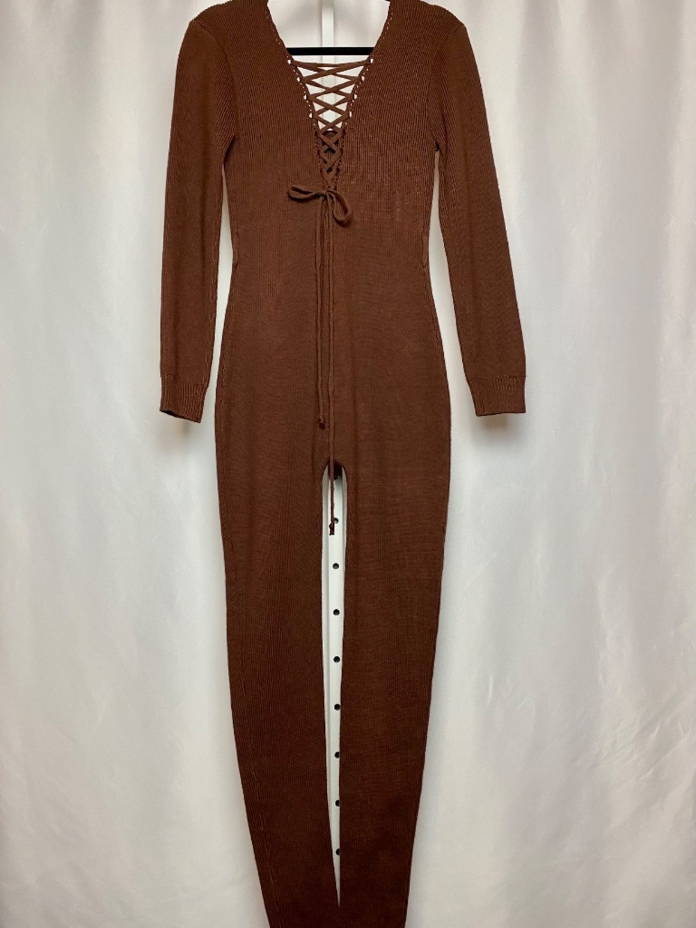 Fashion Nova Womenʻs ChocolateBrown Ribbed Knit Long Sleeve Body Con Jumpsuit XL - Picture 6 of 8